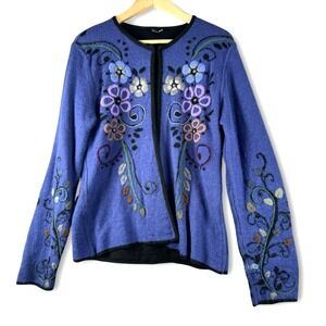 Tey Art Womens Alpaca Blend Embroidered Swing Single Button Sweater Sz L Large